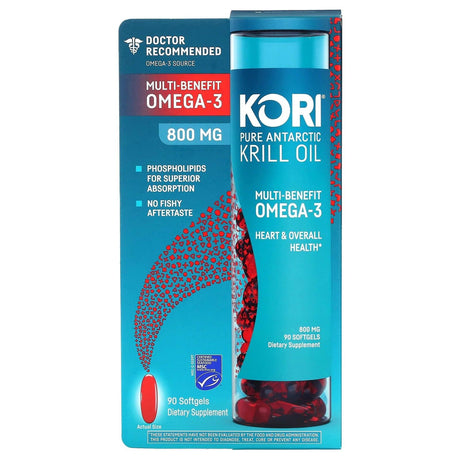 Kori, Pure Antarctic Krill Oil, Multi-Benefit Omega-3, 800 mg, 90 Softgels - Supply Center USA