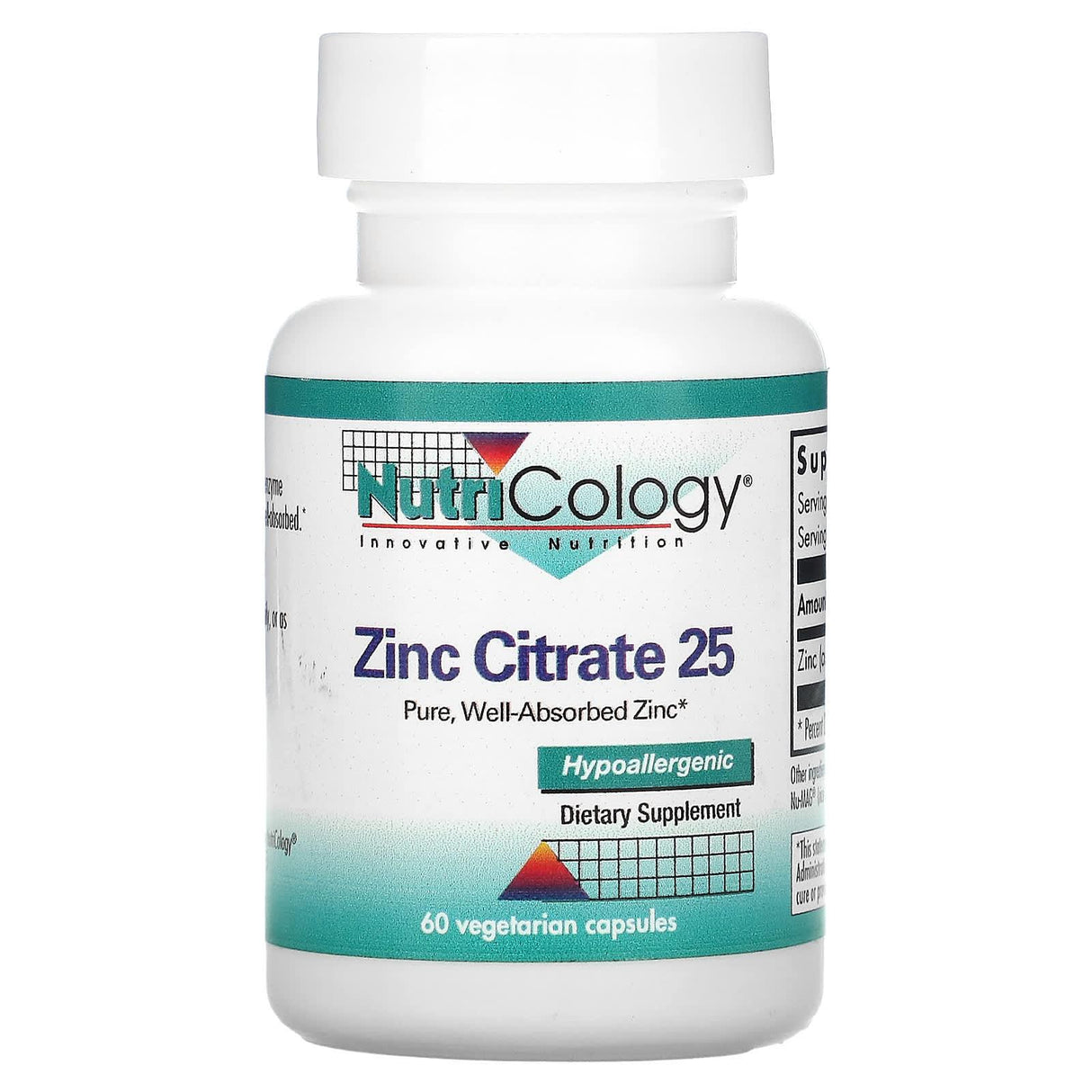 Nutricology, Zinc Citrate 25, 60 Vegetarian Capsules - Supply Center USA