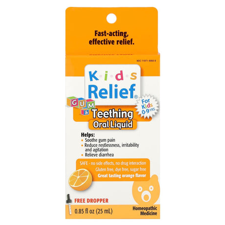 Homeolab USA, Kids Relief®, Gum & Teething Oral Liquid, 0-9 Years, Orange, 0.85 fl oz (25 ml) - Supply Center USA