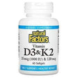 Natural Factors, Vitamin D3 & K2, 60 Softgels - Supply Center USA