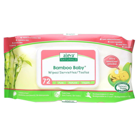 Aleva Naturals, Bamboo Baby Wipes, Ultra Sensitive, 72 Wipes - Supply Center USA