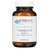 Metabolic Maintenance, Vitamin D-3 with Vitamin K2 MK-7, 25,000 IU, 60 Capsules - Supply Center USA