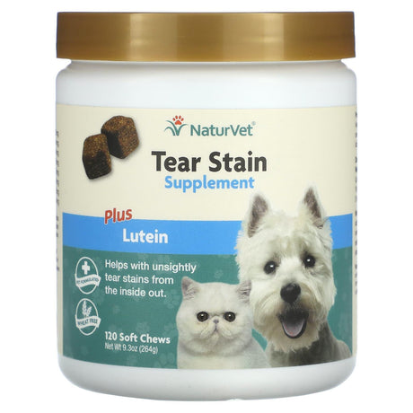 NaturVet, Tear Stain Plus Lutein, For Dogs & Cats, 120 Soft Chews, 9.3 oz (264 g) - Supply Center USA