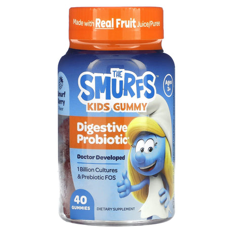 The Smurfs, Kids Gummy, Digestive Probiotic, Ages 3+, Smurf Berry, 40 Gummies - Supply Center USA