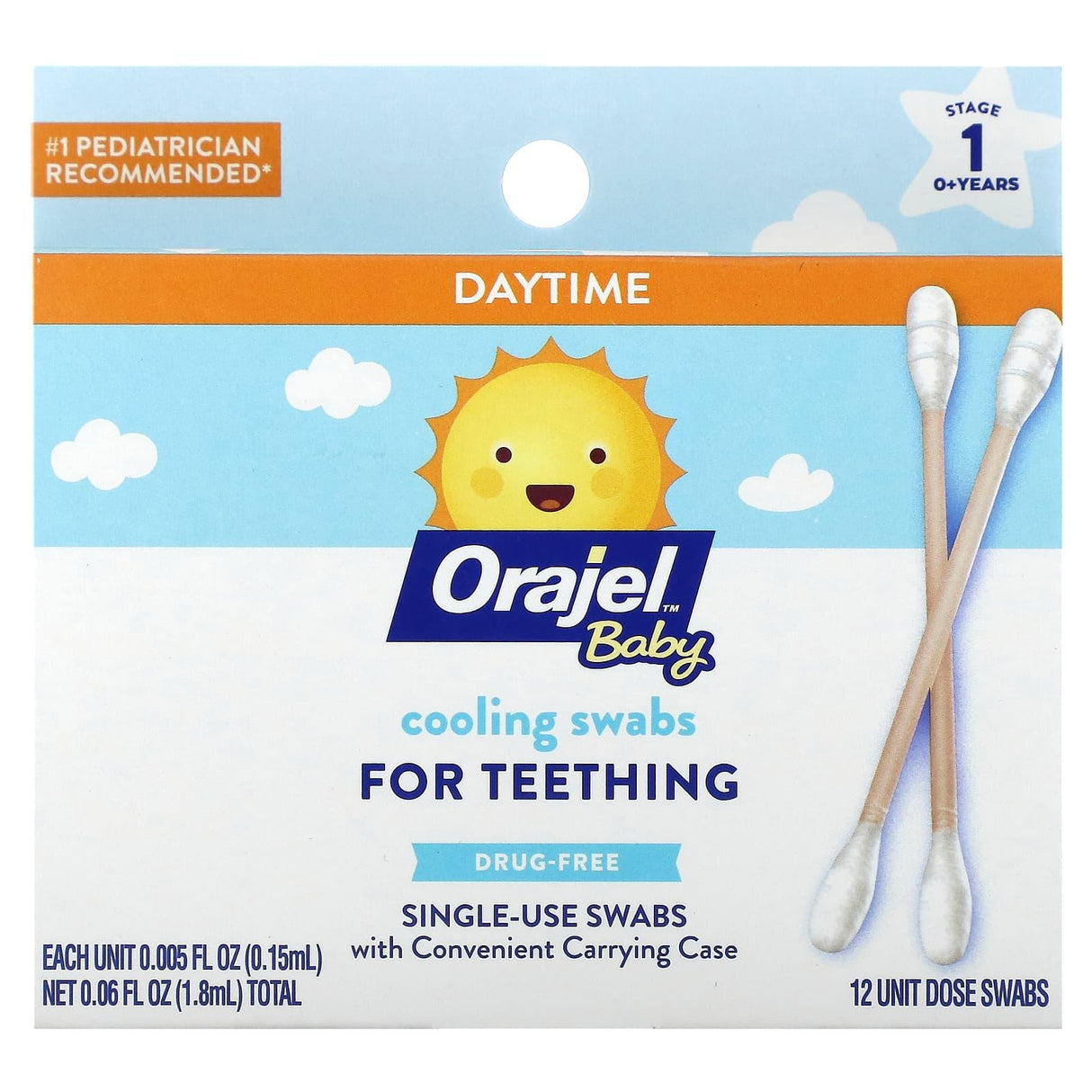 Orajel, Baby Daytime Cooling Swabs for Teething, 0+ Years, 12 Unit Dose Swabs, 0.005 fl oz (0.15 ml) - Supply Center USA