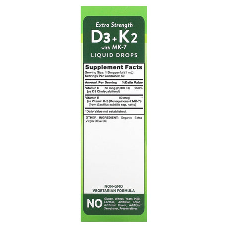 Nature's Truth, Extra Strength D3 + K2 with MK-7 Liquid Drops, 2 fl oz (59 ml) - Supply Center USA