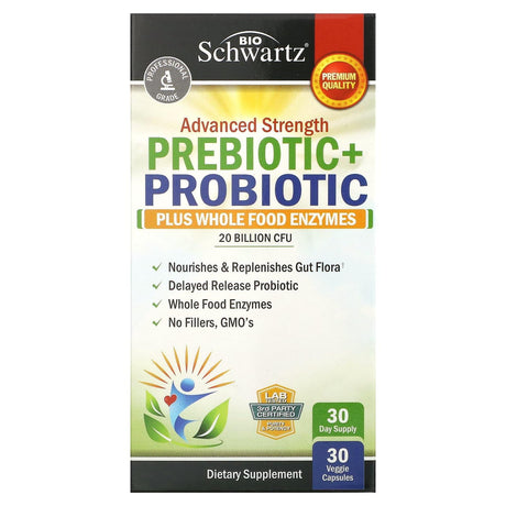 BioSchwartz, Advanced Strength, Prebiotic+Probiotic, 20 Billion CFU, 30 Veggie Capsules - Supply Center USA