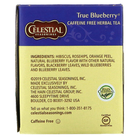 Celestial Seasonings, Herbal Tea, True Blueberry, Caffeine Free, 20 Tea Bags, 1.6 oz (45 g) - Supply Center USA