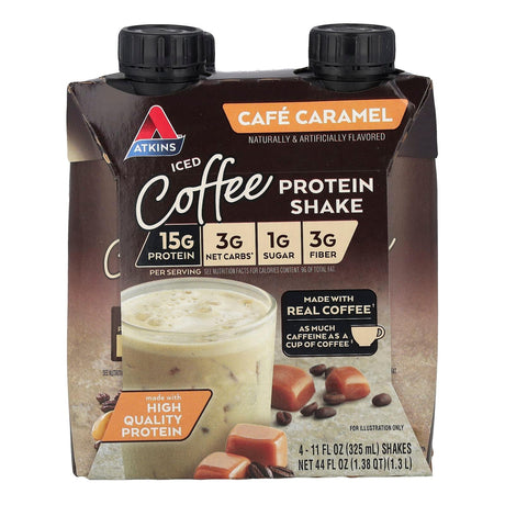 Atkins, Iced Coffee Protein Shake, Cafe Caramel, 4 Shakes, 11 fl oz (325 ml) Each - Supply Center USA