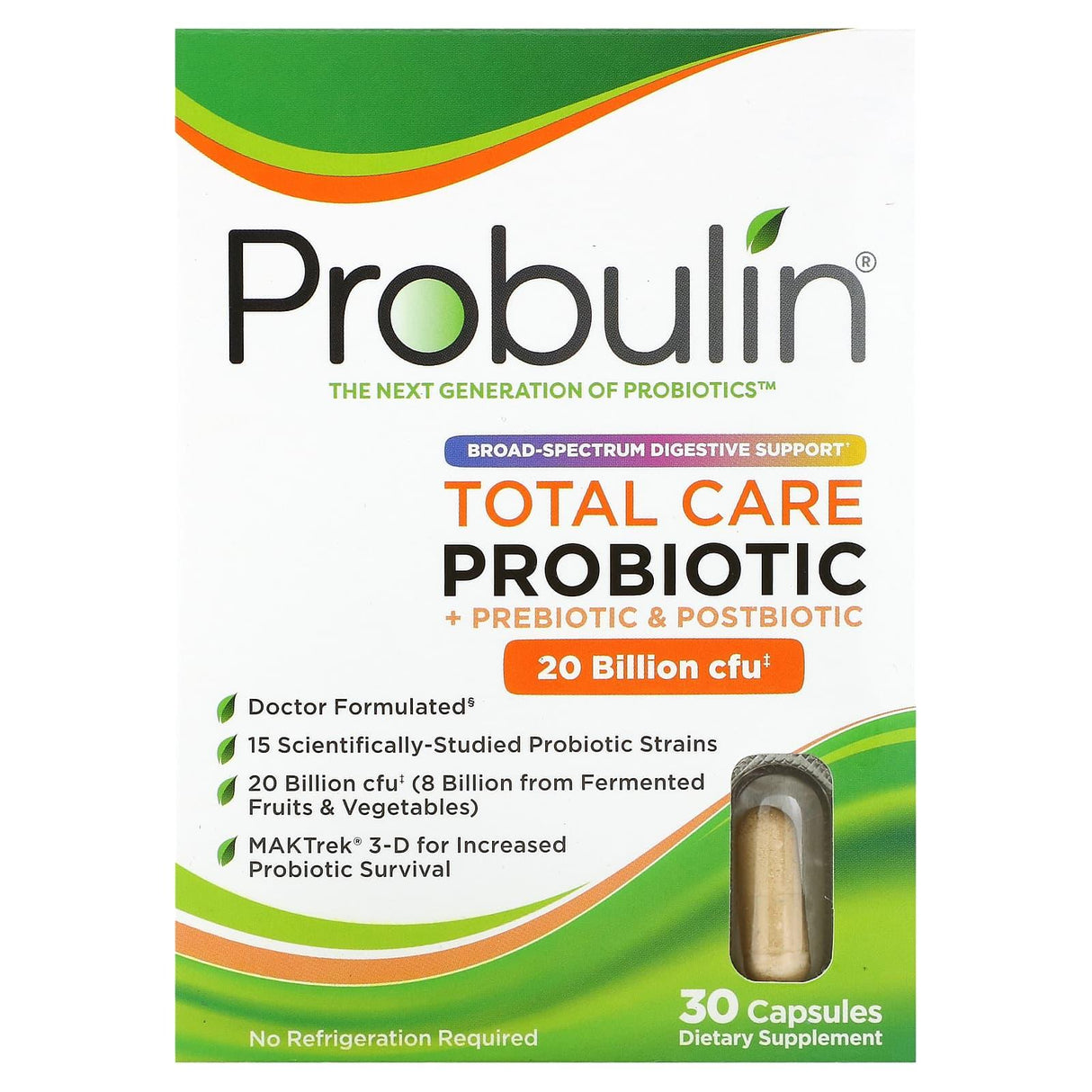 Probulin, Total Care Probiotic, 20 Billion CFU, 30 Capsules - Supply Center USA