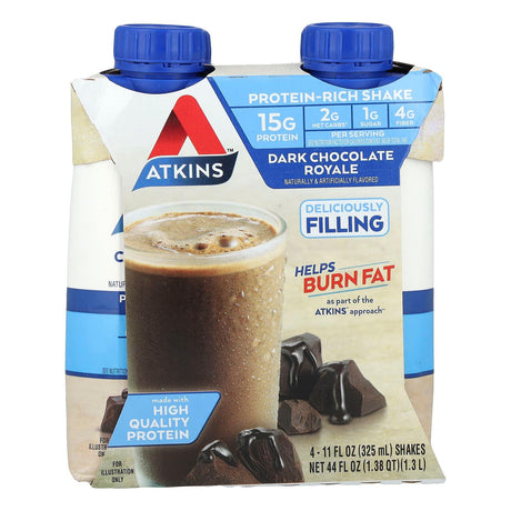 Atkins, Protein-Rich Shake, Dark Chocolate Royale , 4 Shakes, 11 fl oz (325 ml) Each - Supply Center USA