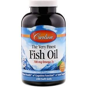 Carlson Labs, The Very Finest Fish Oil, Natural Orange Flavor, 700 mg, 240 Soft Gels - Supply Center USA