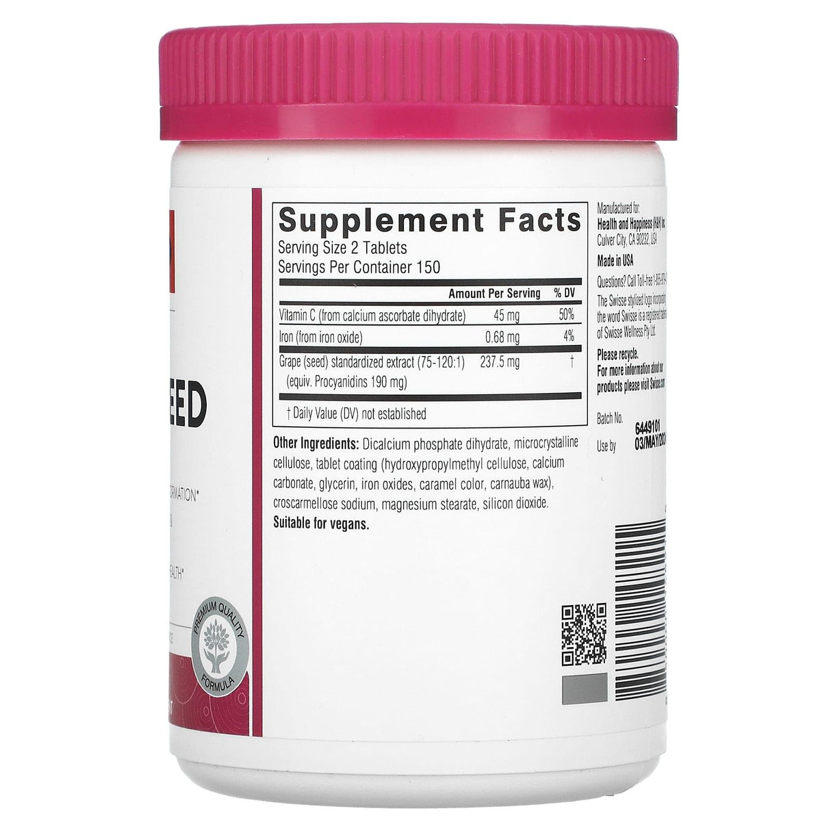 Swisse, Grape Seed, 14,250 mg, 300 Tablets - Supply Center USA