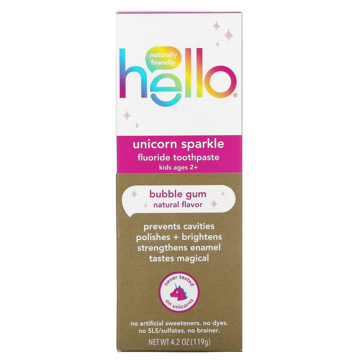 Hello, Kids, Fluoride Toothpaste, Unicorn Sparkle, Bubble Gum, 4.2 oz (119 g) - Supply Center USA