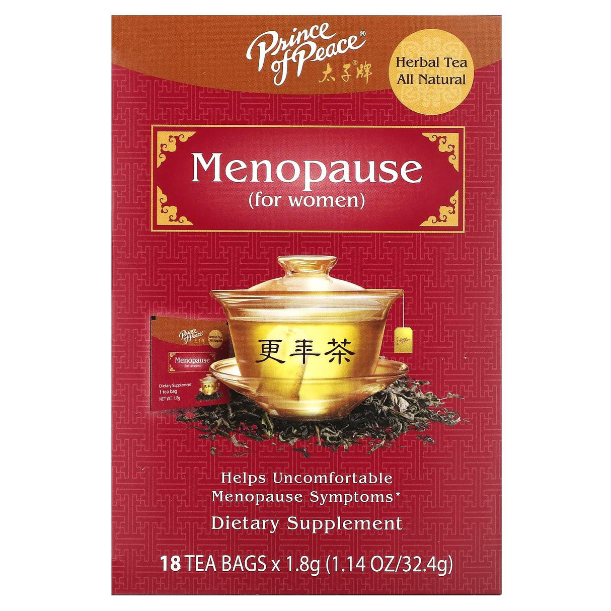 Prince of Peace, Herbal Tea, Menopause, For Women, 18 Tea Bags, 1.14 oz (32.4 g) - Supply Center USA