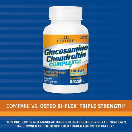 21st Century, Glucosamine Chondroitin Complex Plus MSM, Advanced Triple Strength, 80 Tablets - Supply Center USA