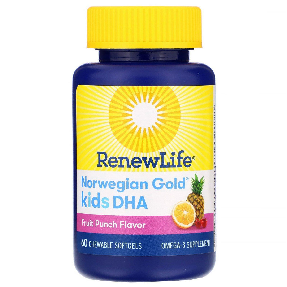 Renew Life, Norwegian Gold, Kids DHA, Fruit Punch Flavor, 200 mg, 60 Chewable Softgels - Supply Center USA