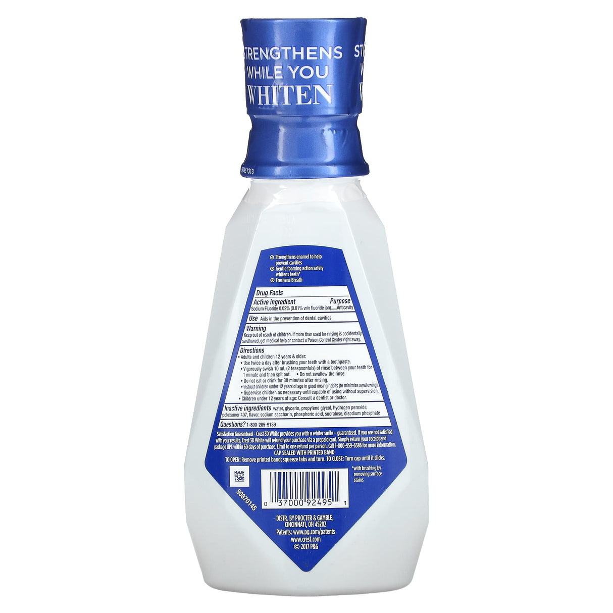 Crest, 3D White, Diamond Strong, Anticavity Fluoride Mouthwash, Alcohol Free, Clean Mint, 16 fl oz (473 ml)
