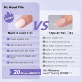 Btartboxnails XS Short Square Gel Nail Tips - Pre Colored Milky White Soft Gel Nail Tips, Milky White Press on Nails, Natural XCOATTIPS Pre Applied Tip Primer