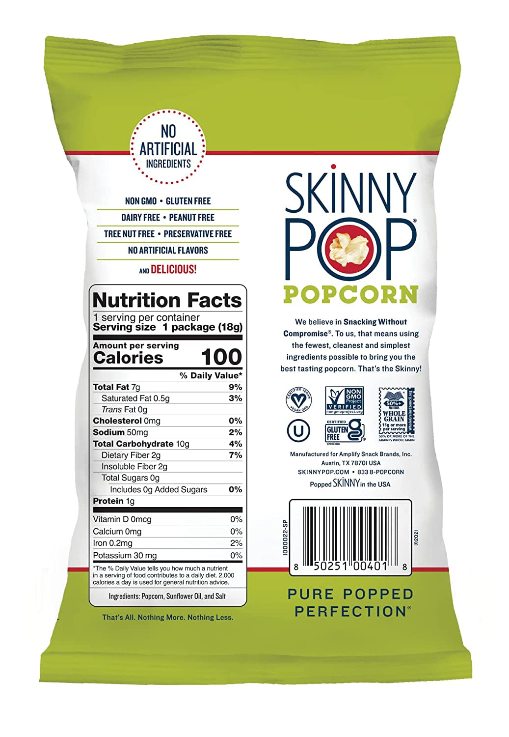 Skinnypop Original Popcorn, Individual Snack Size Bags, Skinny Pop, Healthy Popcorn Snacks, Gluten Free, 0.65 Ounce (Pack of 30)