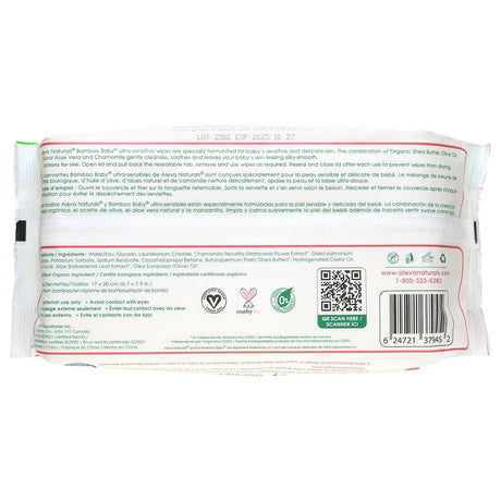 Aleva Naturals, Bamboo Baby Wipes, Ultra Sensitive, 72 Wipes - Supply Center USA