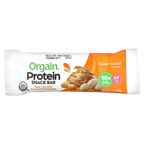 Orgain, Organic Plant-Based Protein Bar, Peanut Butter Chocolate Chunk, 12 Bars, 1.41 oz (40 g) Each - Supply Center USA