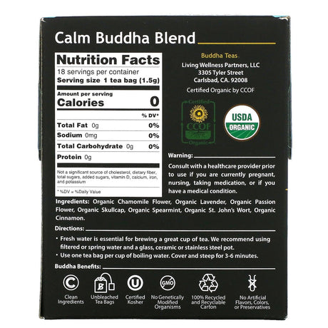 Buddha Teas, Calm Buddha Blend Tea, 18 Tea Bags, 0.95 oz (27 g) - Supply Center USA