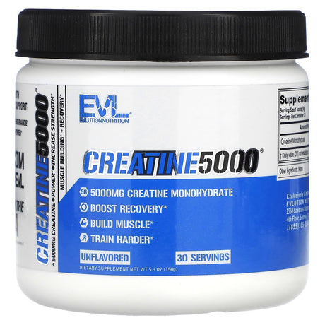 EVLution Nutrition, Creatine 5000, Unflavored, 5.3 oz (150 g) - Supply Center USA