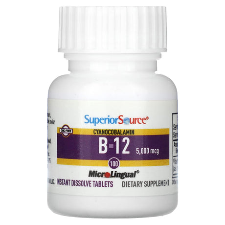 Superior Source, B-12 (Cyanocobalamin), 5,000 mcg, 100 MicroLingual Instant Dissolve Tablets - Supply Center USA