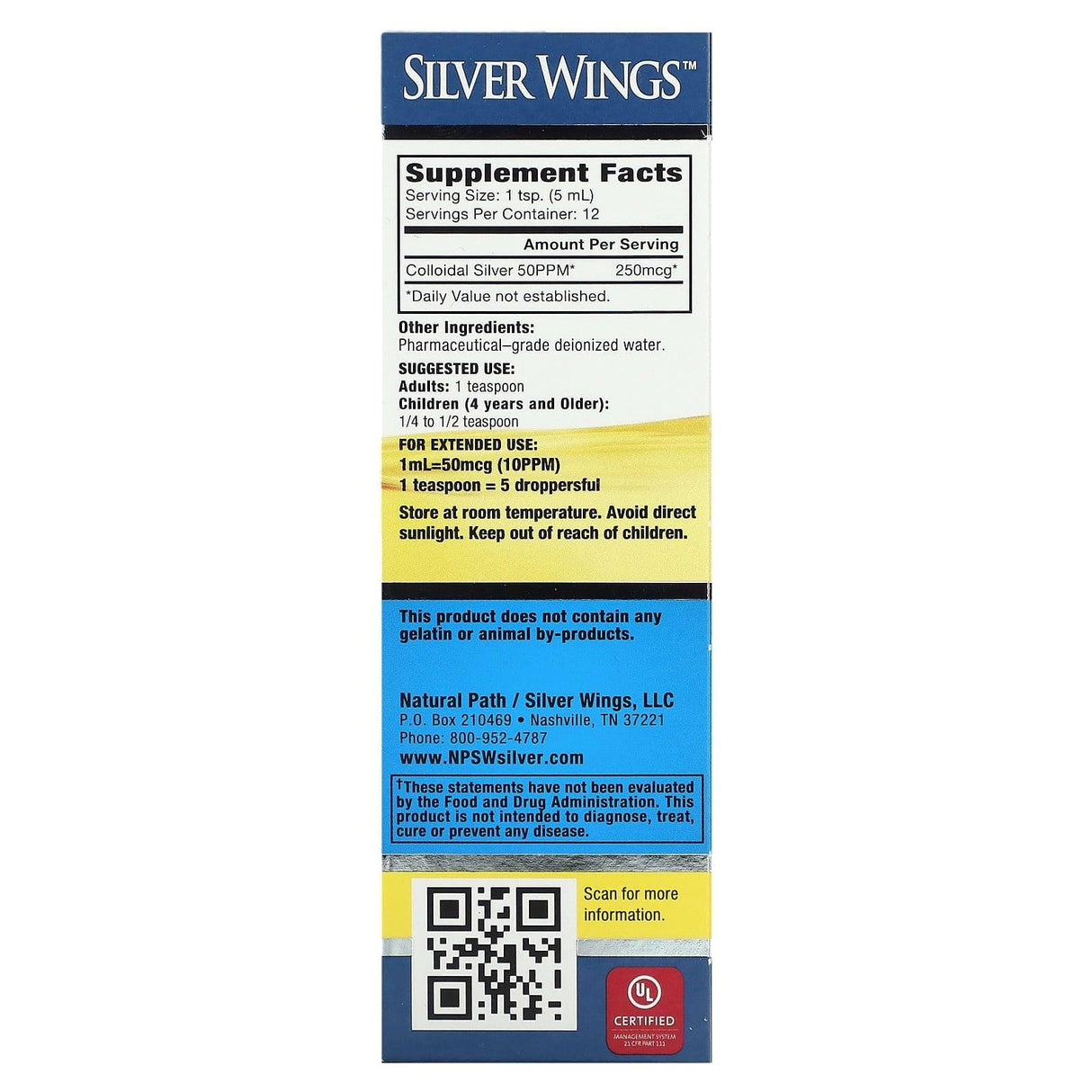 Natural Path Silver Wings, Colloidal Silver, 50 PPM, 2 fl oz (60 ml) - Supply Center USA