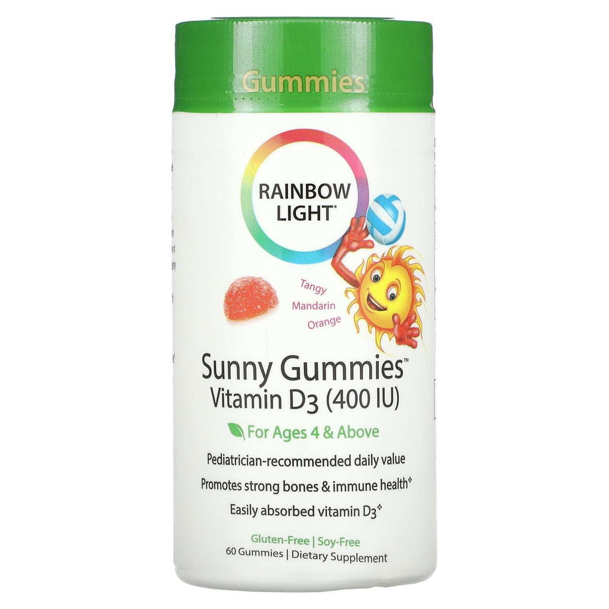 Rainbow Light, Sunny Gummies, Vitamin D3, For Ages 4 & Above, Tangy Mandarin Orange, 400 IU, 60 Gummies - Supply Center USA