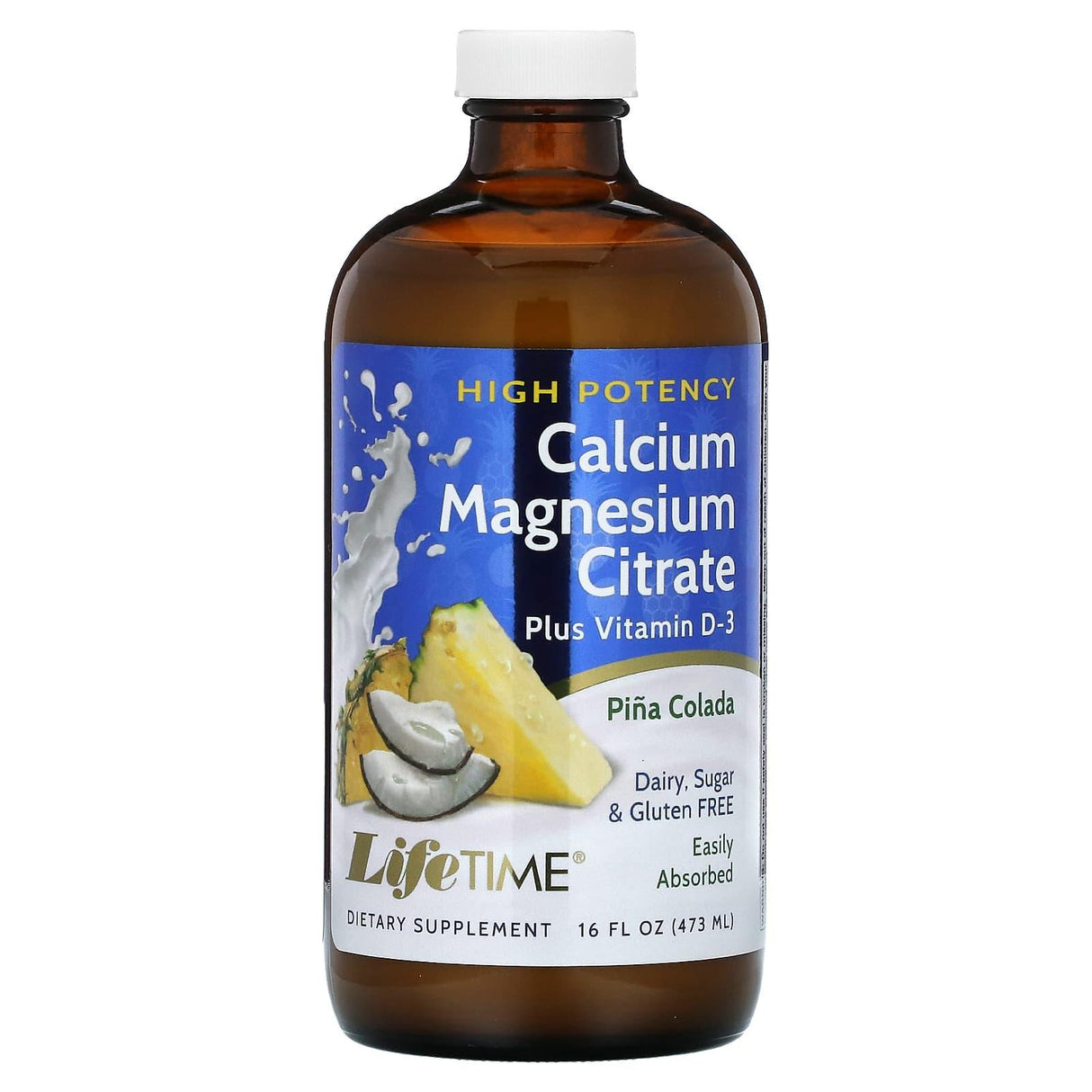 LifeTime Vitamins, Calcium Magnesium Citrate, Plus Vitamin D3, Piña Colada, 16 fl oz (473 ml) - Supply Center USA