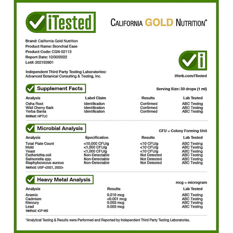 California Gold Nutrition, Bronchial Ease, 1 fl oz (30 ml) - Supply Center USA