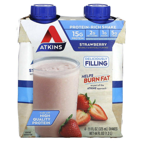 Atkins, Protein-Rich Shake, Strawberry, 4 Shakes, 11 fl oz (325 ml) Each - Supply Center USA