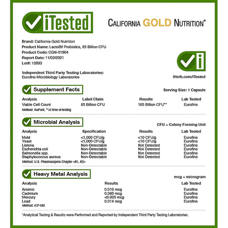 California Gold Nutrition, LactoBif 65 Probiotics, 65 Billion CFU, 30 Veggie Capsules - Supply Center USA