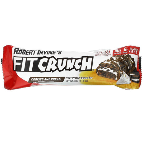 FITCRUNCH, Whey Protein Baked Bar, Cookies and Cream, 12 Bars, 3.10 oz (88 g) Each - Supply Center USA