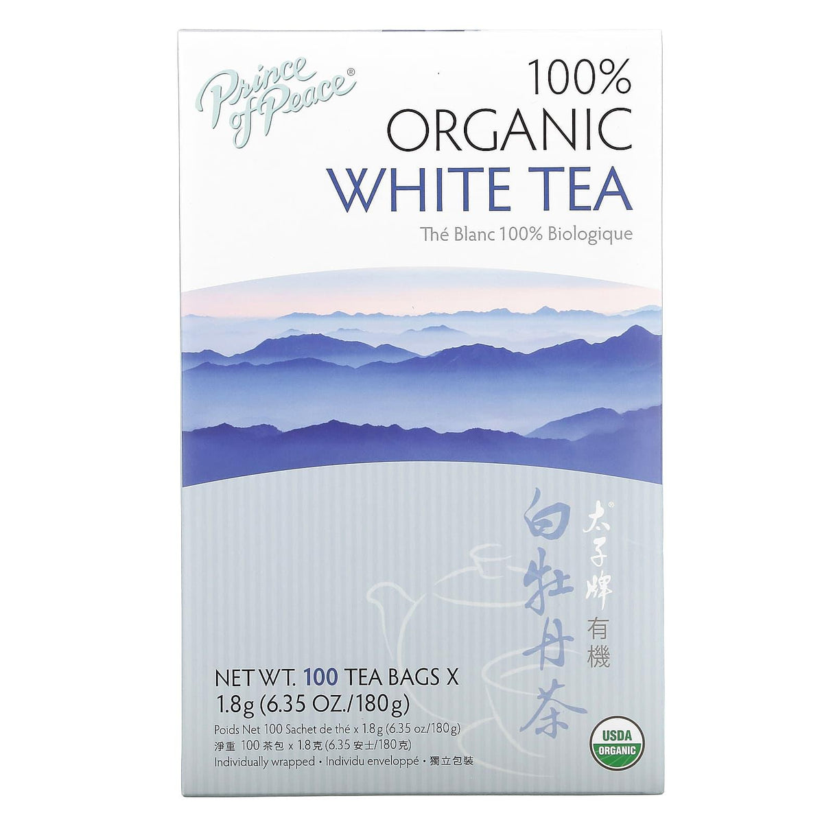 Prince of Peace, 100% Organic White Tea, 100 Tea Bags, 6.35 oz (180 g) - Supply Center USA