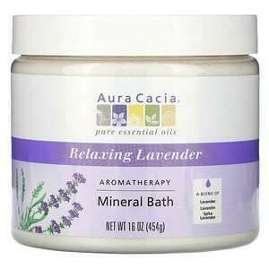 Aura Cacia, Aromatherapy Mineral Bath, Relaxing Lavender, 16 oz (454 g) - Supply Center USA