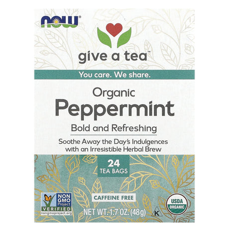 NOW Foods, Organic Peppermint Tea, Caffeine Free, 24 Tea Bags, 1.7 oz (48 g) - Supply Center USA