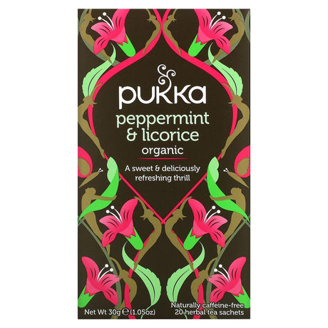 Pukka Herbs, Organic Herbal Tea, Peppermint & Licorice, Caffeine Free, 20 Sachets, 0.05 oz (1.5 g) Each - Supply Center USA