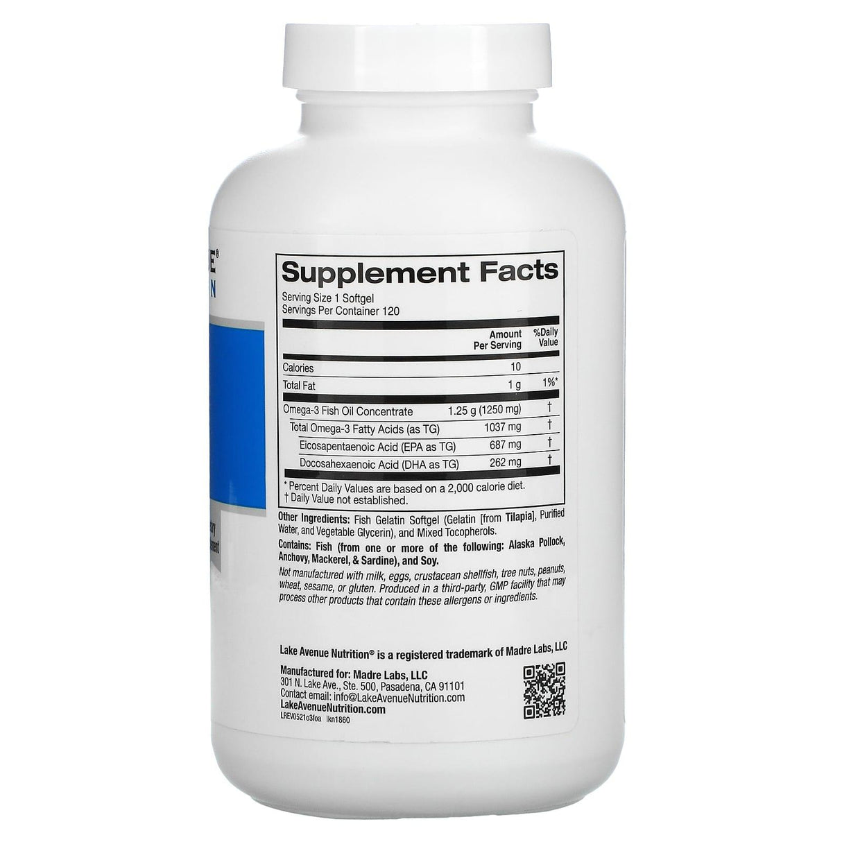 Lake Avenue Nutrition, Omega-3 Fish Oil, 1250 mg, 120 Fish Gelatin Softgels - Supply Center USA