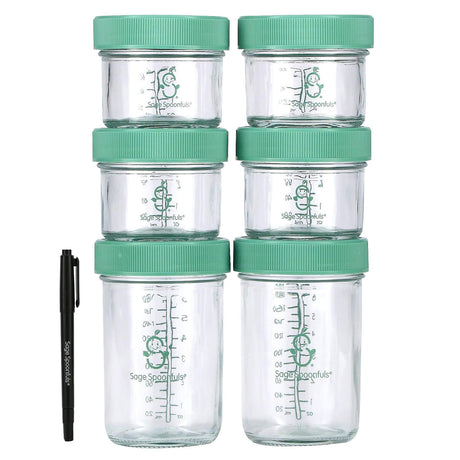 Sage Spoonfuls, Glass Baby Food Storage Jars, 6 Pack, 4 oz Each - Supply Center USA