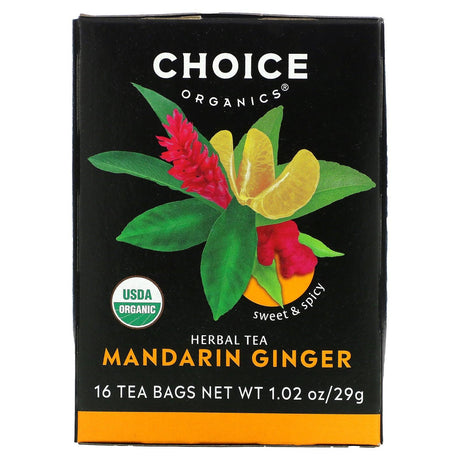 Choice Organic Teas, Herbal Tea, Mandarin Ginger, Caffeine Free, 16 Tea Bags, 1.02 oz (29 g) - Supply Center USA