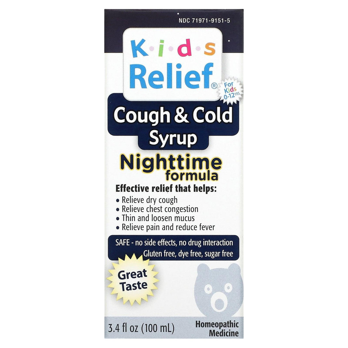 Homeolab USA, Kids Relief, Cough & Cold Syrup, Nighttime Formula, For Kids 0-12 Yrs, 3.4 fl oz (100 ml) - Supply Center USA