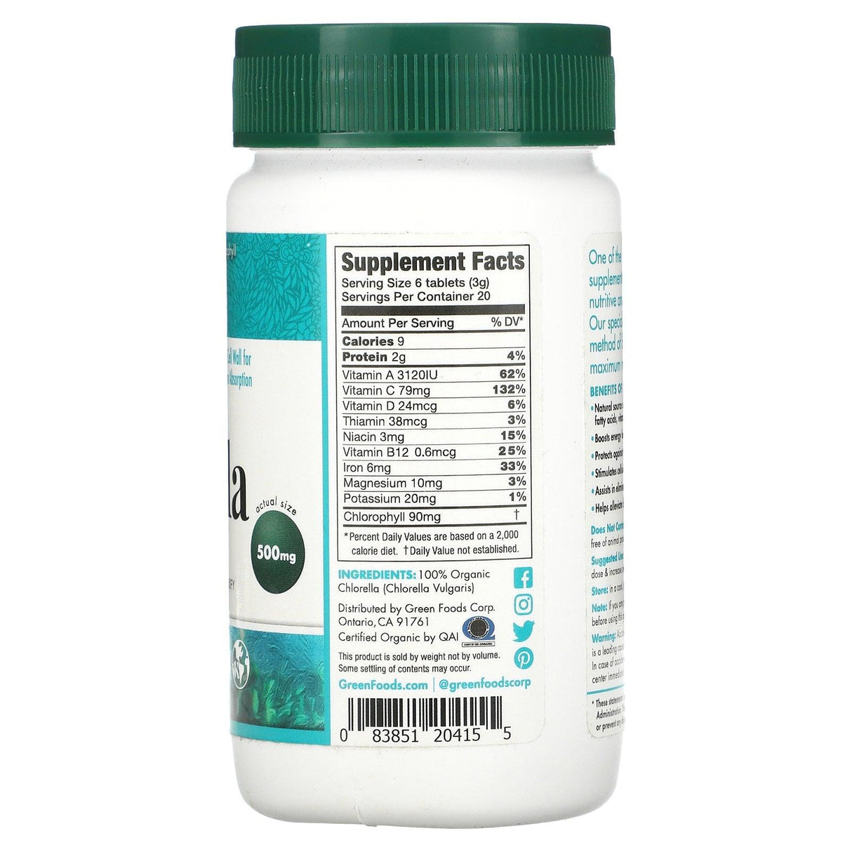 Green Foods Corporation, Organic Chlorella, 500 mg, 120 Tablets - Supply Center USA