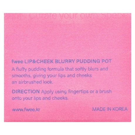 Fwee, Lip & Cheek Blurry Pudding Pot, PK01 Baby, 0.17 oz (5 g) - Supply Center USA