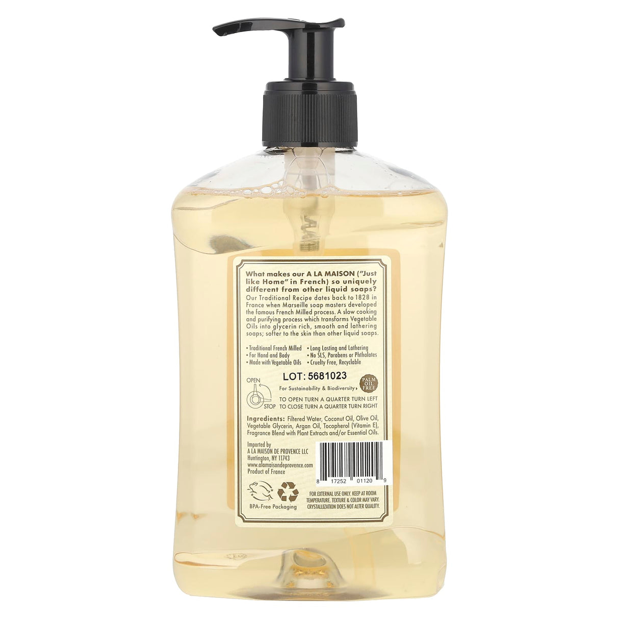A La Maison de Provence, Liquid Soap For Hand & Body, Pure Coconut, 16.9 fl oz (500 ml)
