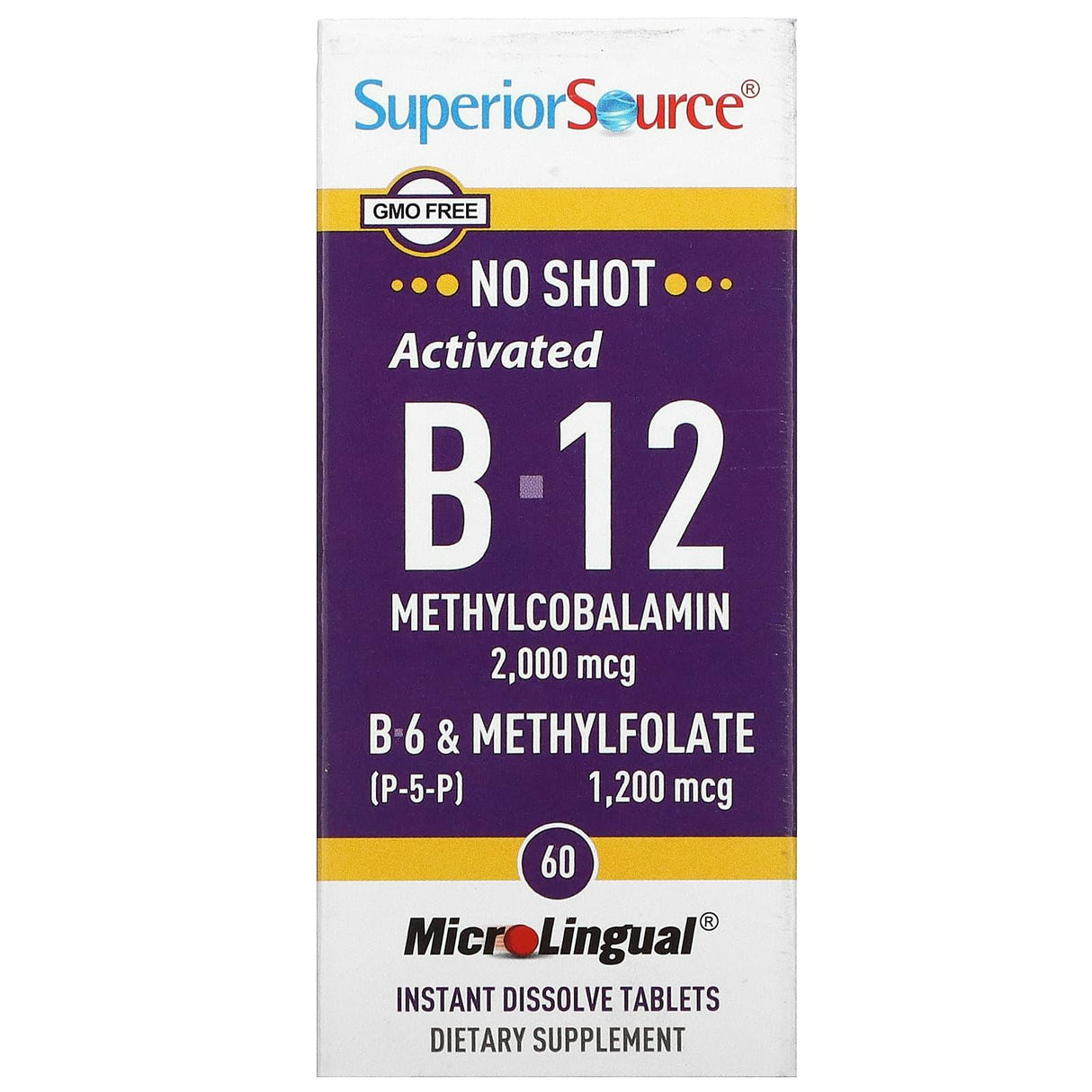 Superior Source, Activated B-12 Methylcobalamin, B-6 (P-5-P) & Methylfolate, 60 Microlingual Instant Dissolve Tablets - Supply Center USA