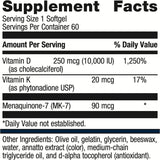 Metagenics D3 10,000 + K - for Immune Support, Bone Health & Heart Health* - Vitamin D with MK-7 (Vitamin K2) - Non-Gmo - Gluten-Free - 60 Softgels - Supply Center USA