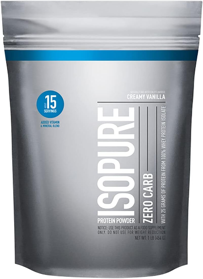 Isopure Creamy Vanilla Whey Isolate Protein Powder with Vitamin C & Zinc for Immune Support, 25G Protein, Zero Carb & Keto Friendly, 15 Servings, 1 Pound (Packaging May Vary)